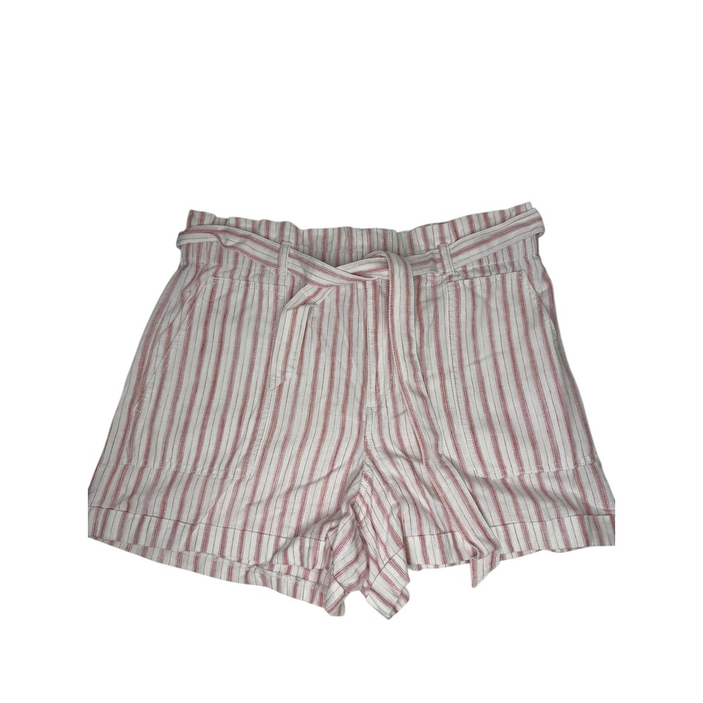 LOFT Womens Red White Striped Linen Cotton Paperbag Tie Waist Shorts Size L